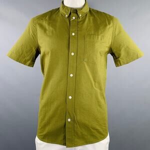 WOOD WOOD Size L Green Cotton Button Down Short Sleeve Shirt